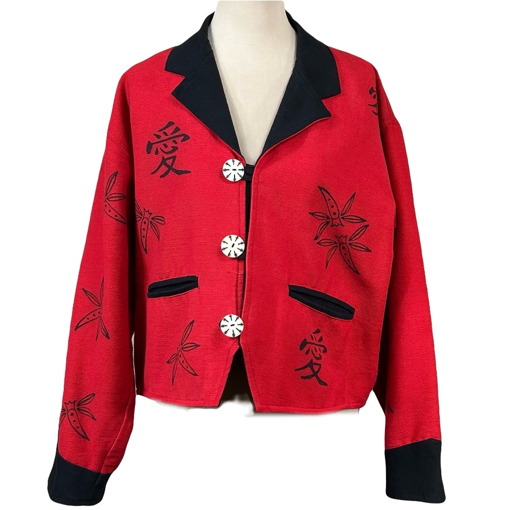 Venus Imports Red Black Dragonfly Cotton Pockets Jacket Size XL